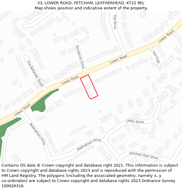 33, LOWER ROAD, FETCHAM, LEATHERHEAD, KT22 9EL: Location map and indicative extent of plot