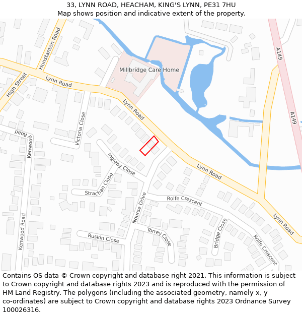 33, LYNN ROAD, HEACHAM, KING'S LYNN, PE31 7HU: Location map and indicative extent of plot