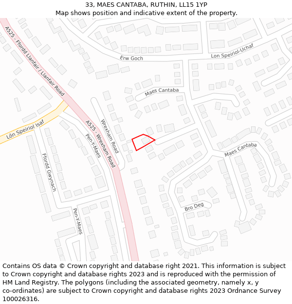 33, MAES CANTABA, RUTHIN, LL15 1YP: Location map and indicative extent of plot