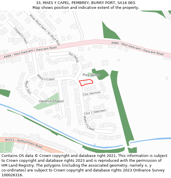 33, MAES Y CAPEL, PEMBREY, BURRY PORT, SA16 0EG: Location map and indicative extent of plot