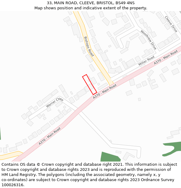 33, MAIN ROAD, CLEEVE, BRISTOL, BS49 4NS: Location map and indicative extent of plot