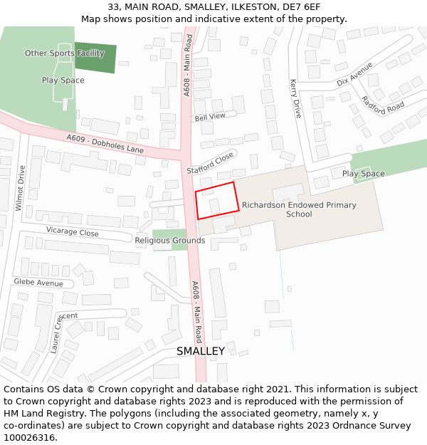 33, MAIN ROAD, SMALLEY, ILKESTON, DE7 6EF: Location map and indicative extent of plot