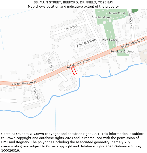 33, MAIN STREET, BEEFORD, DRIFFIELD, YO25 8AY: Location map and indicative extent of plot