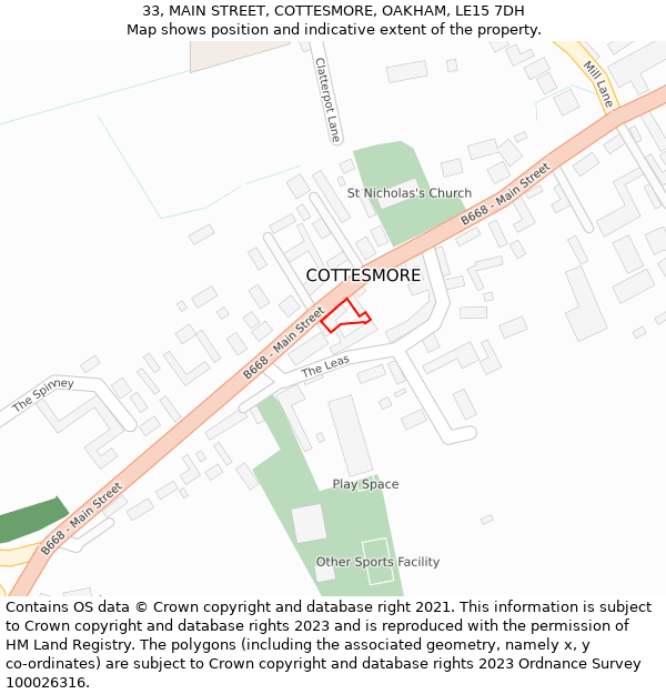 33, MAIN STREET, COTTESMORE, OAKHAM, LE15 7DH: Location map and indicative extent of plot