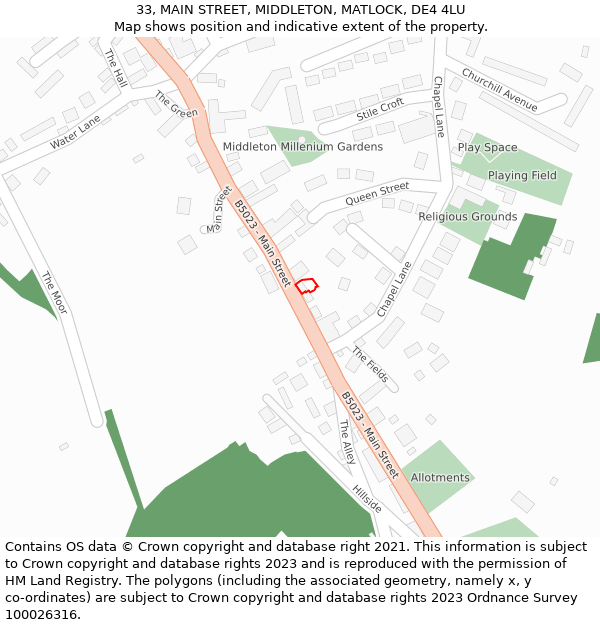 33, MAIN STREET, MIDDLETON, MATLOCK, DE4 4LU: Location map and indicative extent of plot