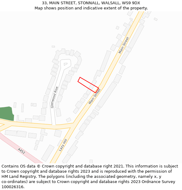 33, MAIN STREET, STONNALL, WALSALL, WS9 9DX: Location map and indicative extent of plot