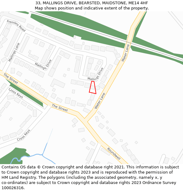 33, MALLINGS DRIVE, BEARSTED, MAIDSTONE, ME14 4HF: Location map and indicative extent of plot