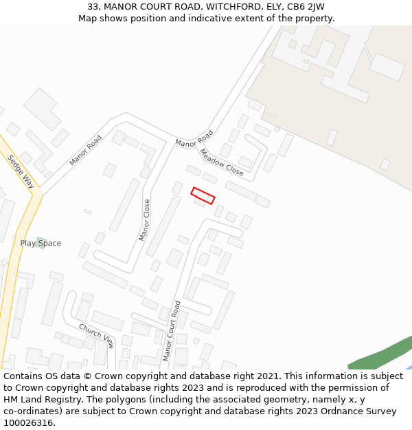 33, MANOR COURT ROAD, WITCHFORD, ELY, CB6 2JW: Location map and indicative extent of plot