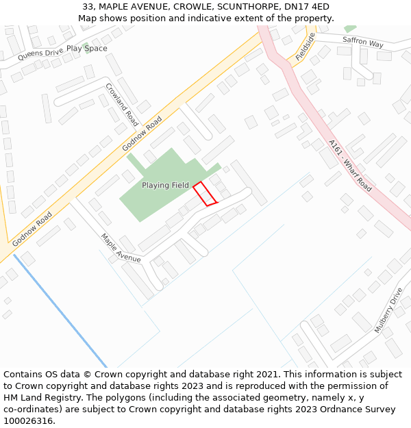33, MAPLE AVENUE, CROWLE, SCUNTHORPE, DN17 4ED: Location map and indicative extent of plot