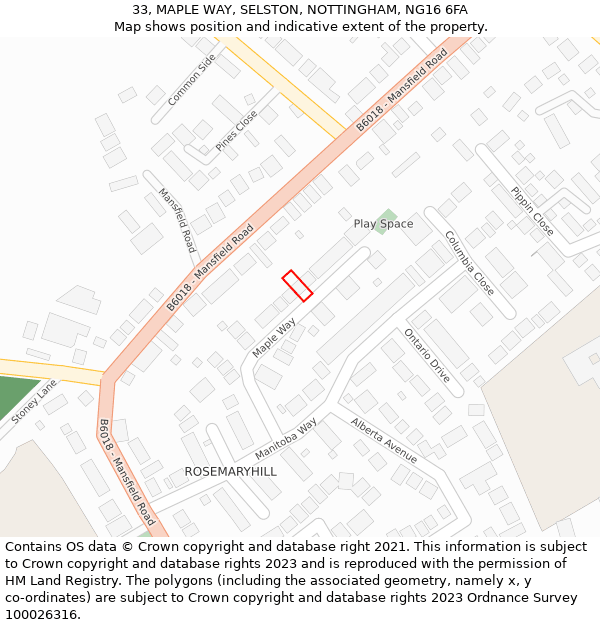 33, MAPLE WAY, SELSTON, NOTTINGHAM, NG16 6FA: Location map and indicative extent of plot