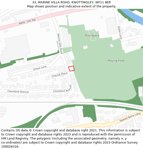 33, MARINE VILLA ROAD, KNOTTINGLEY, WF11 8ER: Location map and indicative extent of plot