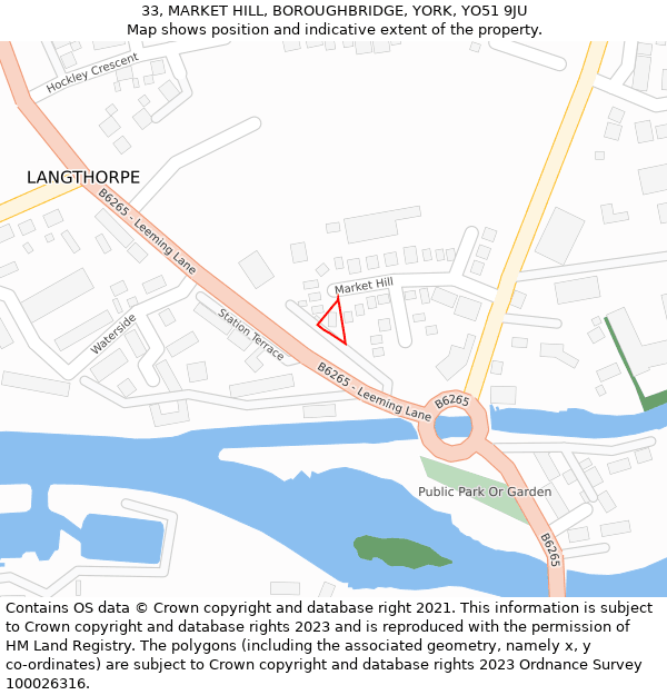 33, MARKET HILL, BOROUGHBRIDGE, YORK, YO51 9JU: Location map and indicative extent of plot