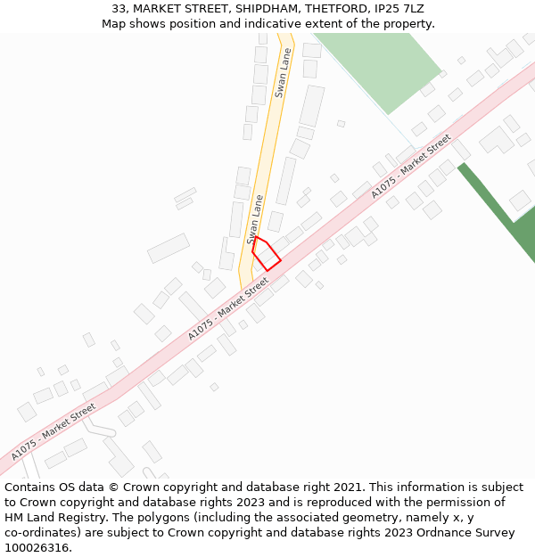 33, MARKET STREET, SHIPDHAM, THETFORD, IP25 7LZ: Location map and indicative extent of plot