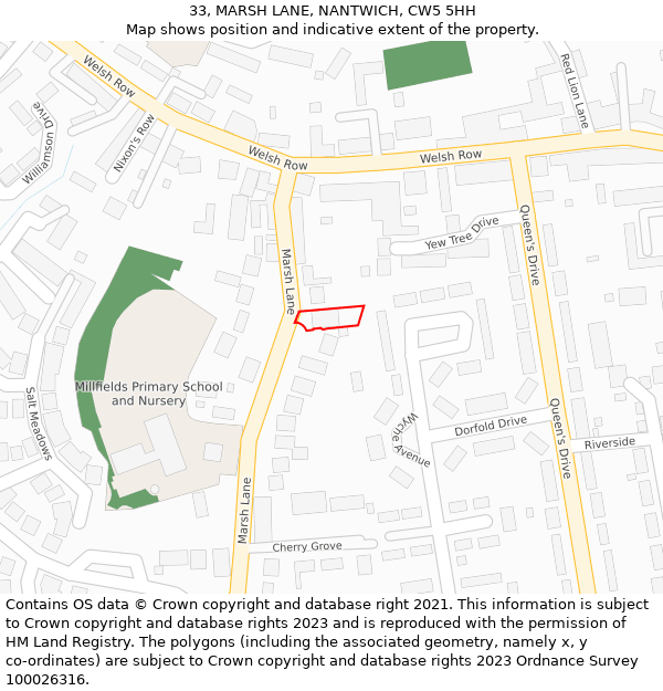 33, MARSH LANE, NANTWICH, CW5 5HH: Location map and indicative extent of plot