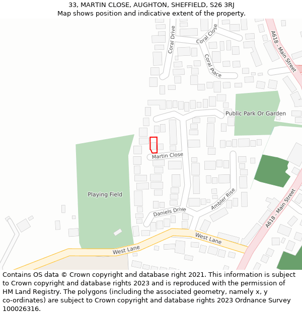 33, MARTIN CLOSE, AUGHTON, SHEFFIELD, S26 3RJ: Location map and indicative extent of plot