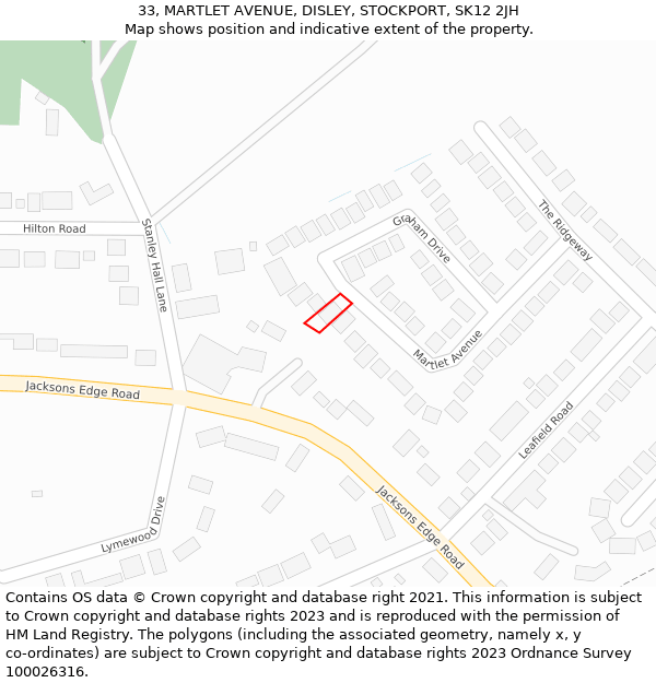 33, MARTLET AVENUE, DISLEY, STOCKPORT, SK12 2JH: Location map and indicative extent of plot