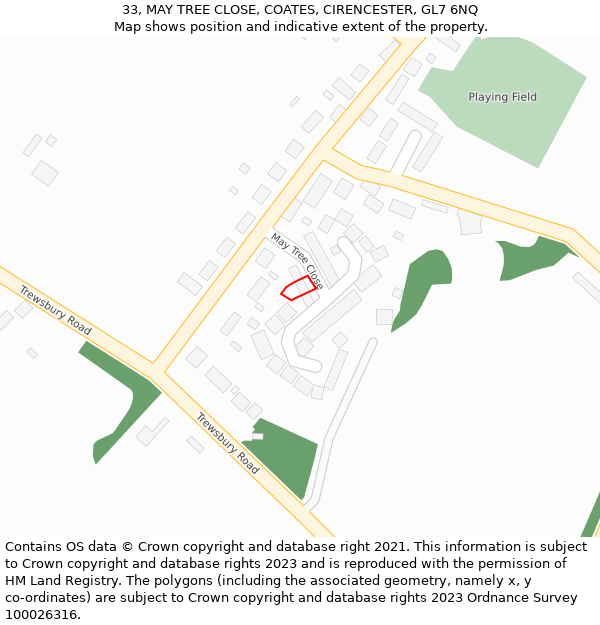 33, MAY TREE CLOSE, COATES, CIRENCESTER, GL7 6NQ: Location map and indicative extent of plot