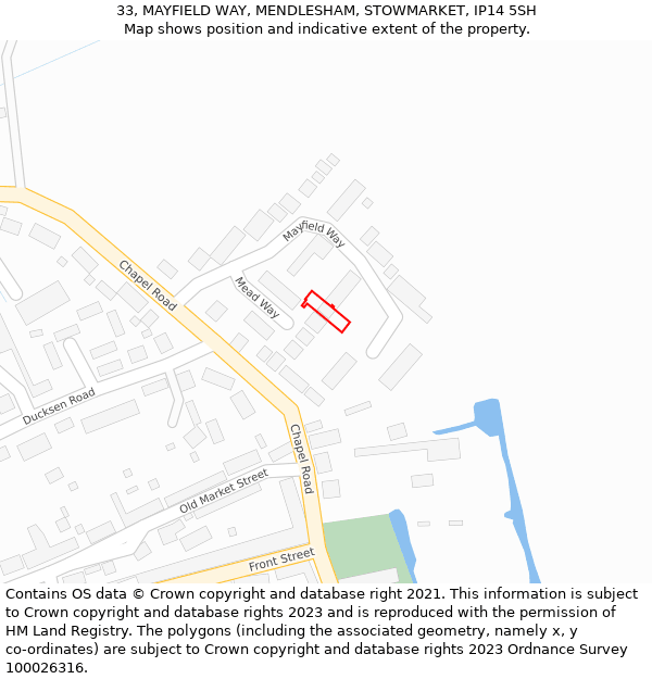 33, MAYFIELD WAY, MENDLESHAM, STOWMARKET, IP14 5SH: Location map and indicative extent of plot