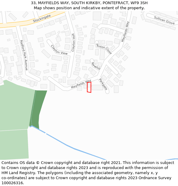 33, MAYFIELDS WAY, SOUTH KIRKBY, PONTEFRACT, WF9 3SH: Location map and indicative extent of plot