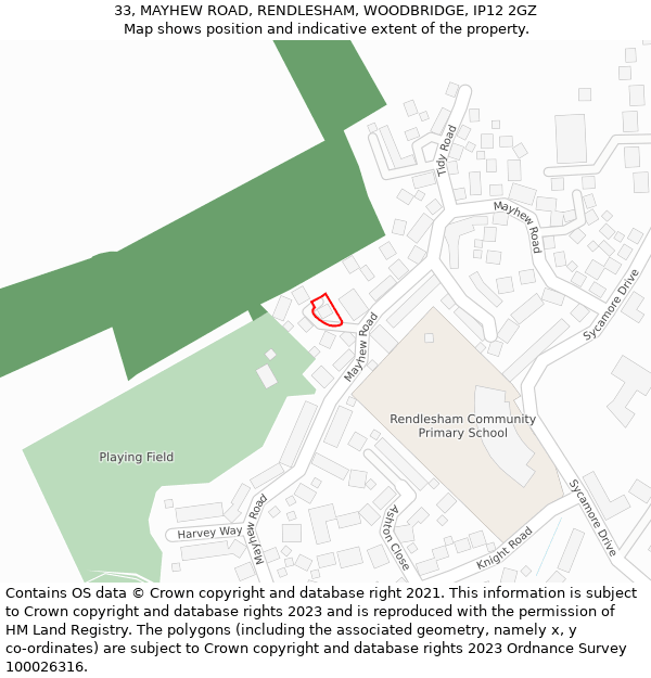 33, MAYHEW ROAD, RENDLESHAM, WOODBRIDGE, IP12 2GZ: Location map and indicative extent of plot