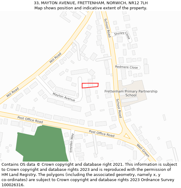 33, MAYTON AVENUE, FRETTENHAM, NORWICH, NR12 7LH: Location map and indicative extent of plot