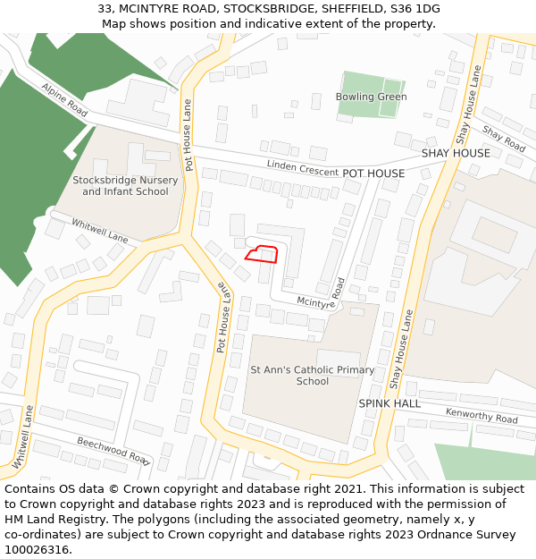 33, MCINTYRE ROAD, STOCKSBRIDGE, SHEFFIELD, S36 1DG: Location map and indicative extent of plot