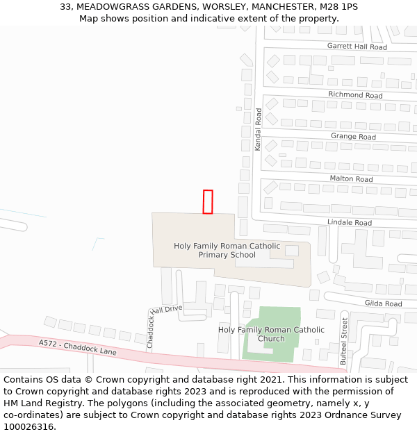 33, MEADOWGRASS GARDENS, WORSLEY, MANCHESTER, M28 1PS: Location map and indicative extent of plot