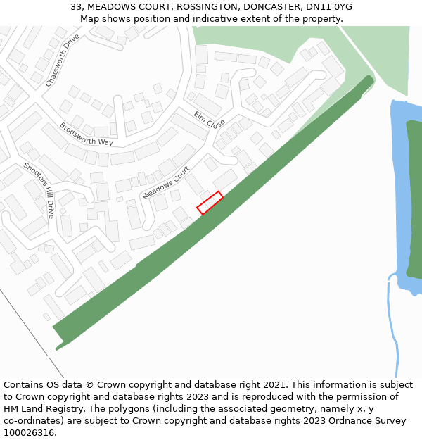 33, MEADOWS COURT, ROSSINGTON, DONCASTER, DN11 0YG: Location map and indicative extent of plot