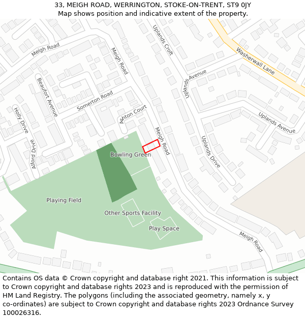 33, MEIGH ROAD, WERRINGTON, STOKE-ON-TRENT, ST9 0JY: Location map and indicative extent of plot