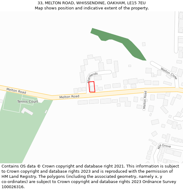 33, MELTON ROAD, WHISSENDINE, OAKHAM, LE15 7EU: Location map and indicative extent of plot