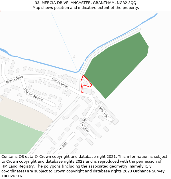 33, MERCIA DRIVE, ANCASTER, GRANTHAM, NG32 3QQ: Location map and indicative extent of plot