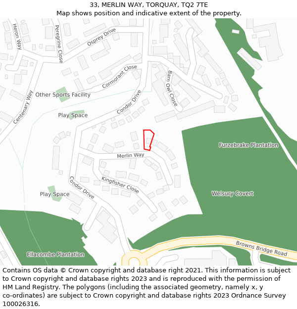 33, MERLIN WAY, TORQUAY, TQ2 7TE: Location map and indicative extent of plot