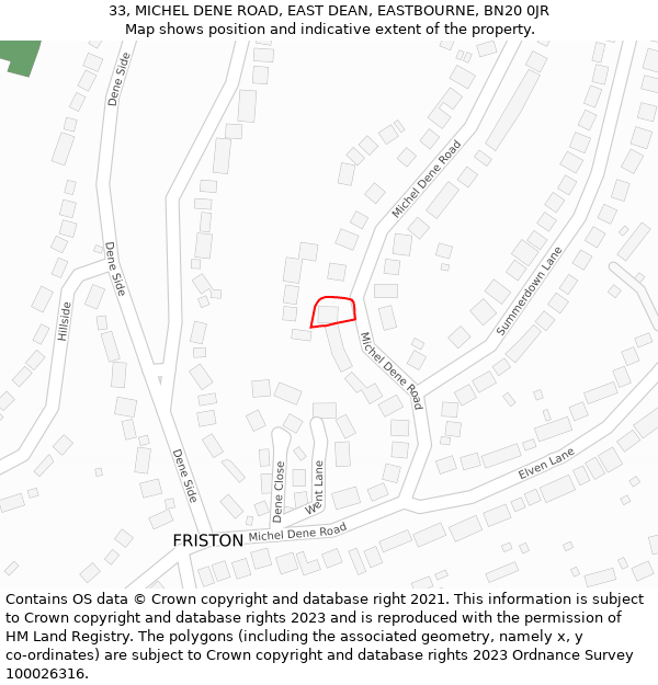 33, MICHEL DENE ROAD, EAST DEAN, EASTBOURNE, BN20 0JR: Location map and indicative extent of plot