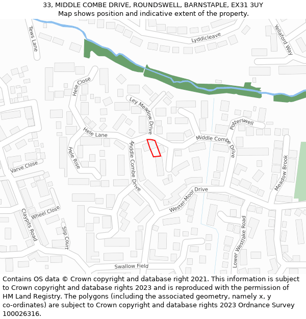 33, MIDDLE COMBE DRIVE, ROUNDSWELL, BARNSTAPLE, EX31 3UY: Location map and indicative extent of plot