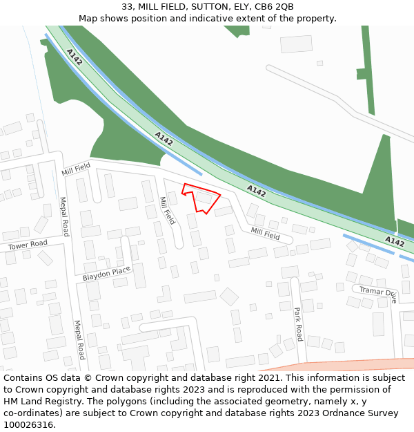 33, MILL FIELD, SUTTON, ELY, CB6 2QB: Location map and indicative extent of plot