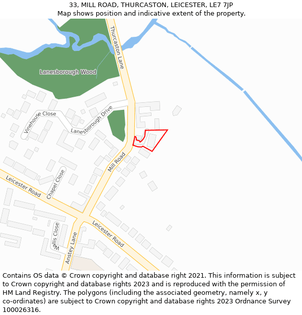 33, MILL ROAD, THURCASTON, LEICESTER, LE7 7JP: Location map and indicative extent of plot