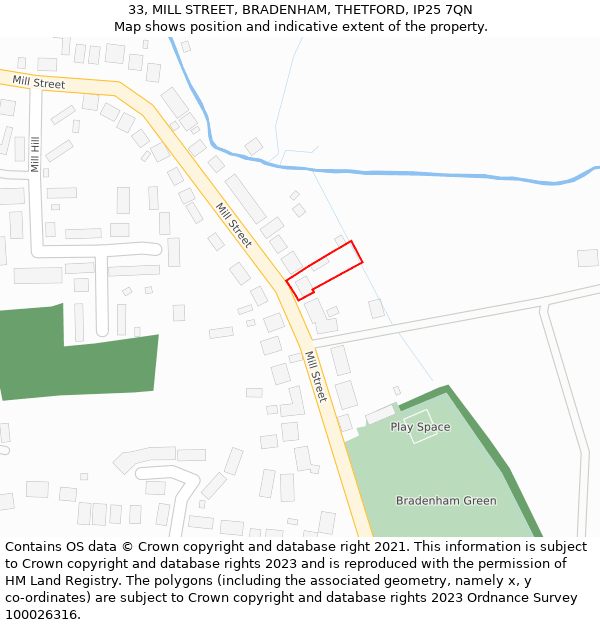 33, MILL STREET, BRADENHAM, THETFORD, IP25 7QN: Location map and indicative extent of plot