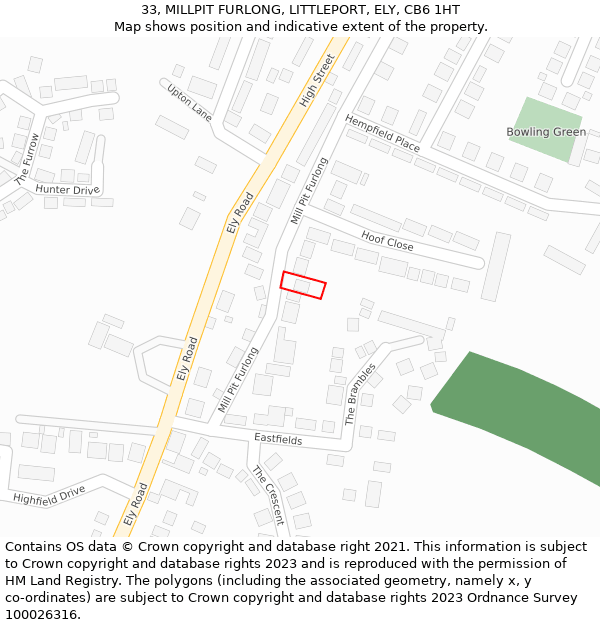 33, MILLPIT FURLONG, LITTLEPORT, ELY, CB6 1HT: Location map and indicative extent of plot