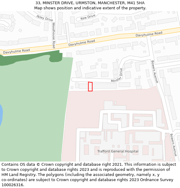 33, MINSTER DRIVE, URMSTON, MANCHESTER, M41 5HA: Location map and indicative extent of plot