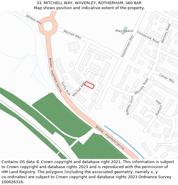 33, MITCHELL WAY, WAVERLEY, ROTHERHAM, S60 8AR: Location map and indicative extent of plot