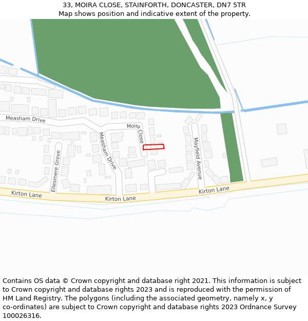 33, MOIRA CLOSE, STAINFORTH, DONCASTER, DN7 5TR: Location map and indicative extent of plot