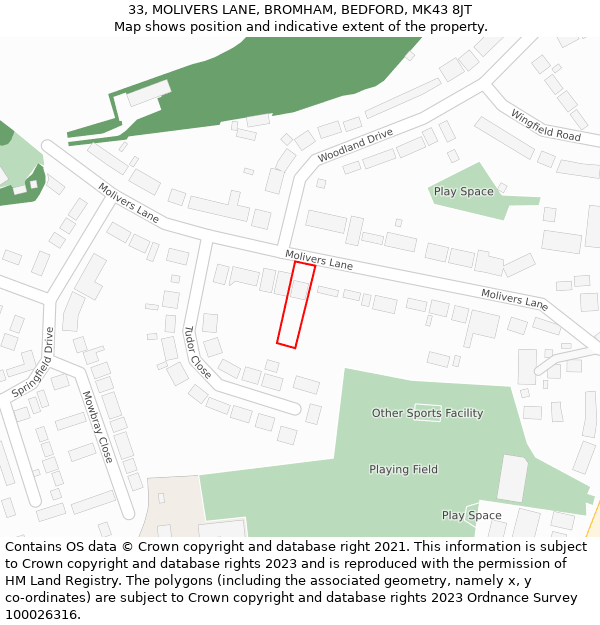 33, MOLIVERS LANE, BROMHAM, BEDFORD, MK43 8JT: Location map and indicative extent of plot