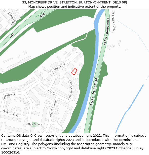 33, MONCREIFF DRIVE, STRETTON, BURTON-ON-TRENT, DE13 0RJ: Location map and indicative extent of plot