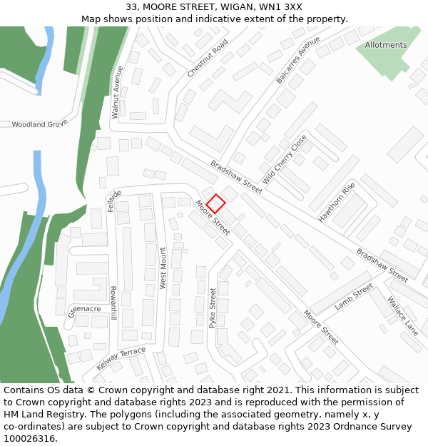 33, MOORE STREET, WIGAN, WN1 3XX: Location map and indicative extent of plot
