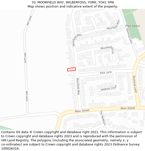 33, MOORFIELD WAY, WILBERFOSS, YORK, YO41 5PN: Location map and indicative extent of plot