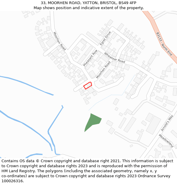33, MOORHEN ROAD, YATTON, BRISTOL, BS49 4FP: Location map and indicative extent of plot