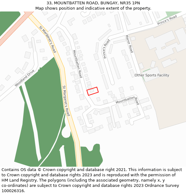 33, MOUNTBATTEN ROAD, BUNGAY, NR35 1PN: Location map and indicative extent of plot
