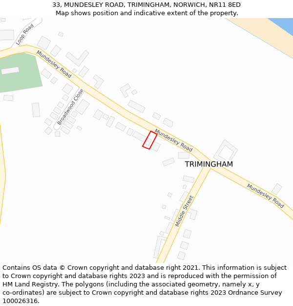 33, MUNDESLEY ROAD, TRIMINGHAM, NORWICH, NR11 8ED: Location map and indicative extent of plot