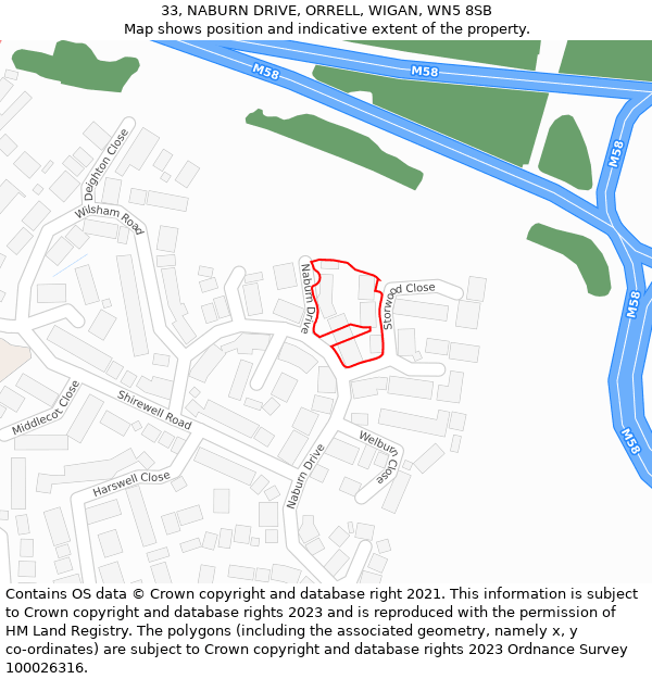 33, NABURN DRIVE, ORRELL, WIGAN, WN5 8SB: Location map and indicative extent of plot