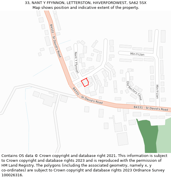 33, NANT Y FFYNNON, LETTERSTON, HAVERFORDWEST, SA62 5SX: Location map and indicative extent of plot